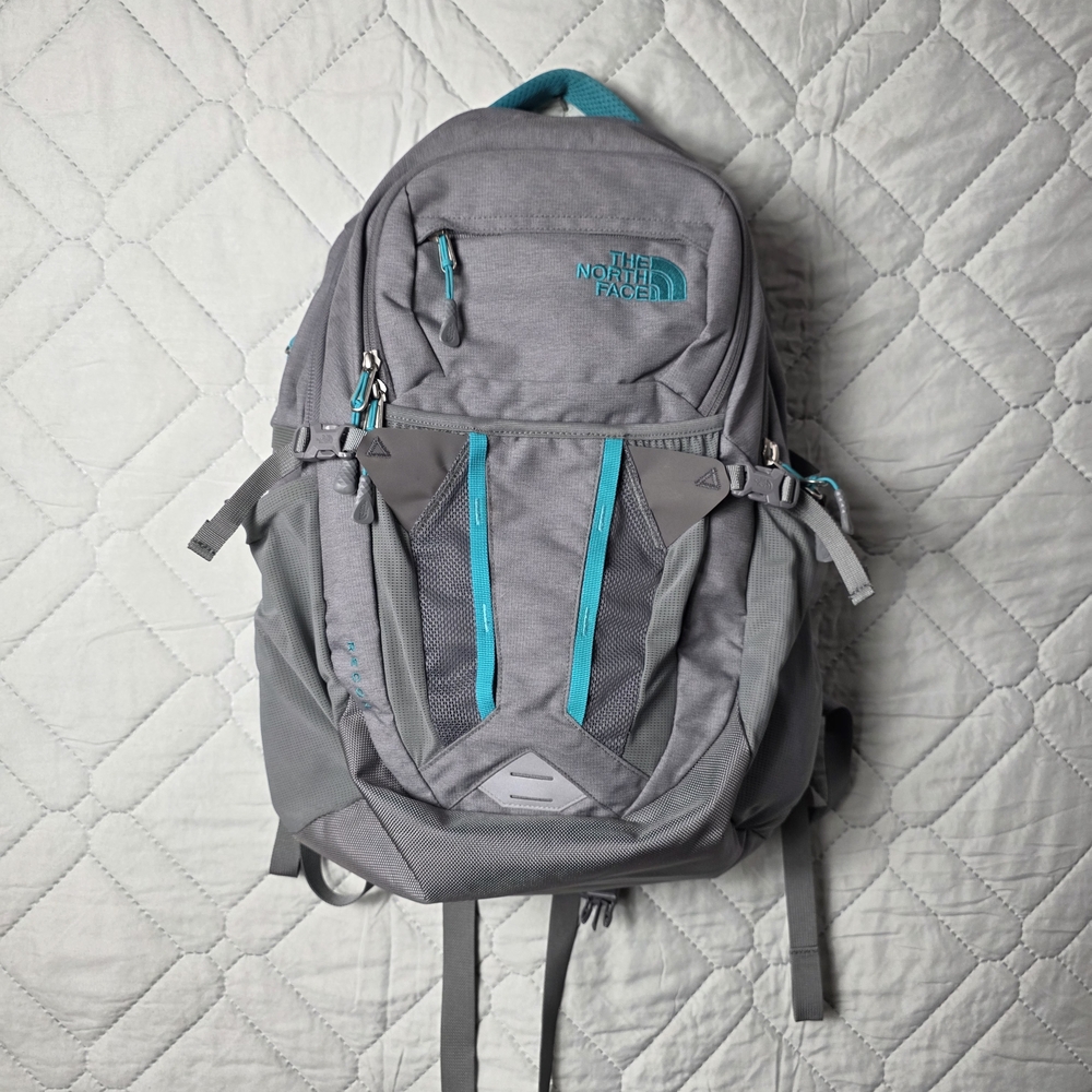 The North Face Gray Backpack with Teal Accents